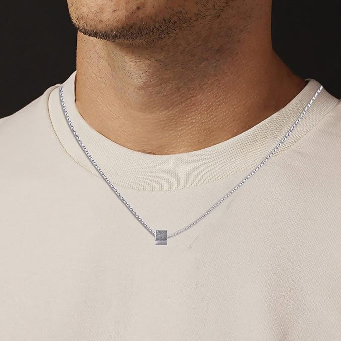Collar Hombre Dije Cuadrado Acero Inoxidable
