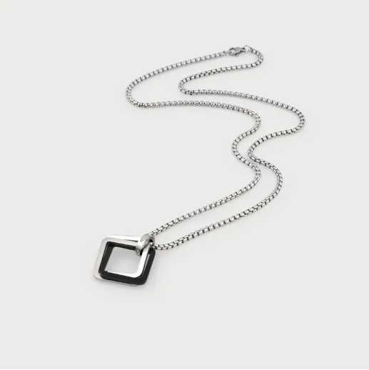 Collar Hombre Dije Cuadrado Acero Titanio