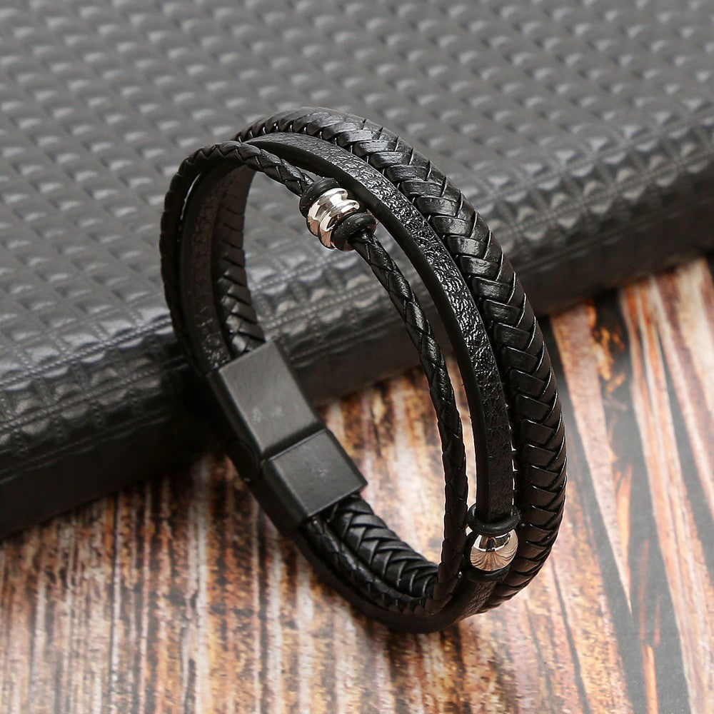 Pulsera Hombre Dije y Cuenca Cuero Sintético