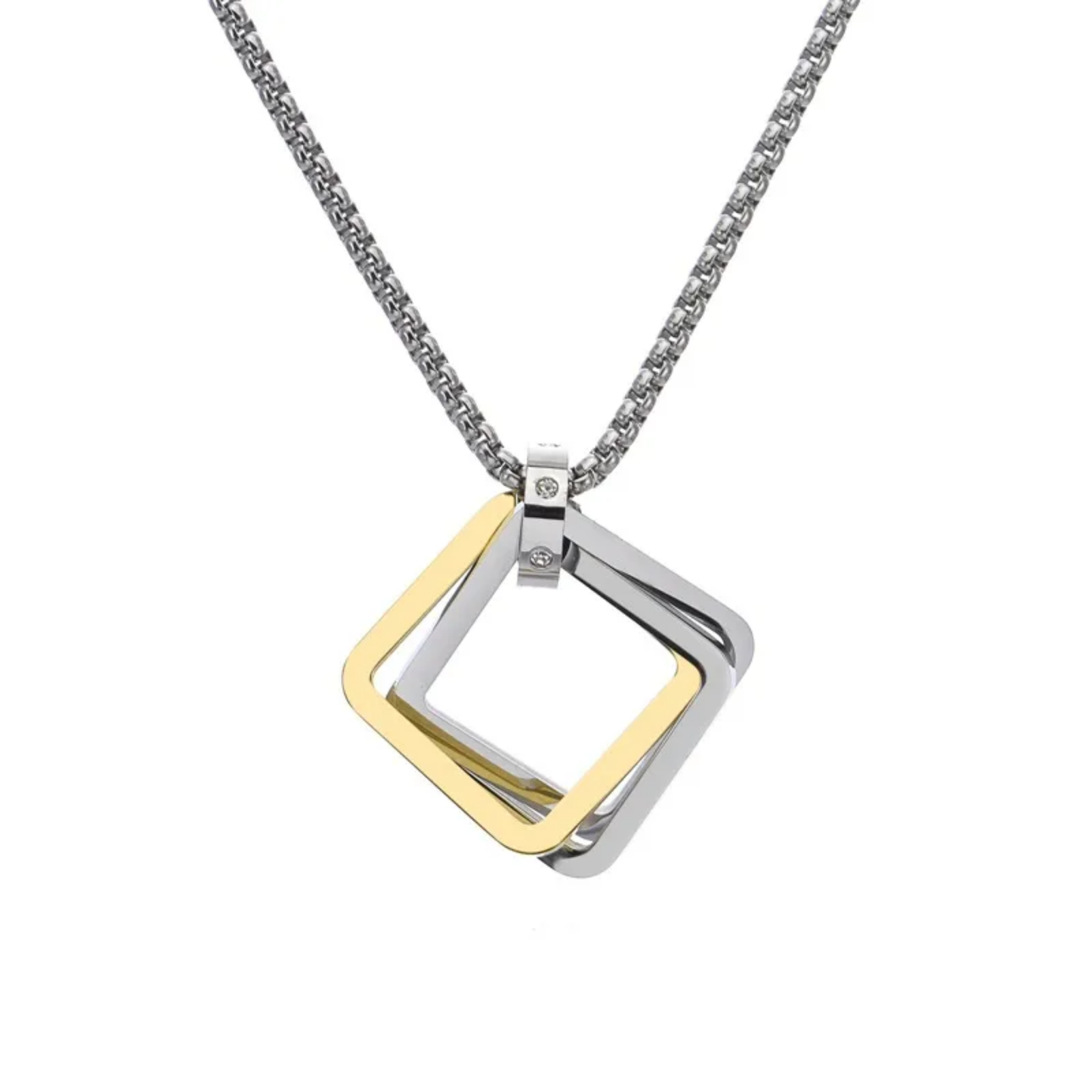 Collar Hombre Dije Cuadrado Acero Titanio