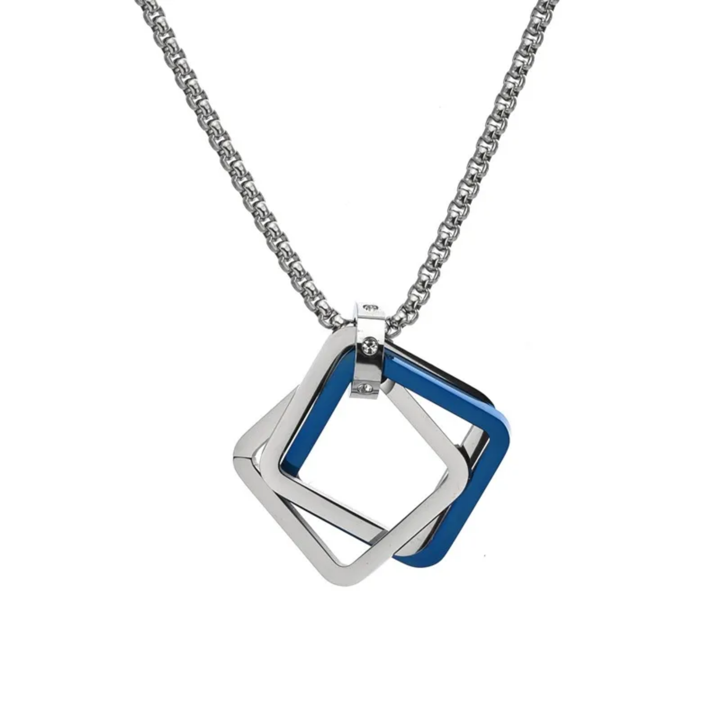 Collar Hombre Dije Cuadrado Acero Titanio