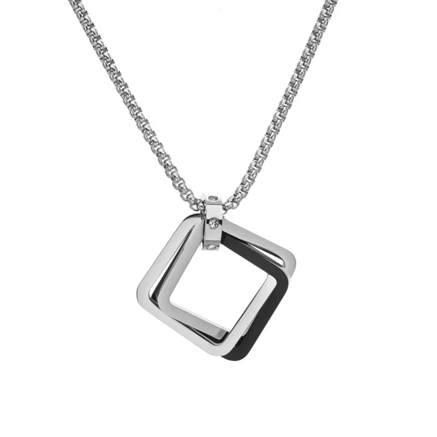 Collar Hombre Dije Cuadrado Acero Titanio