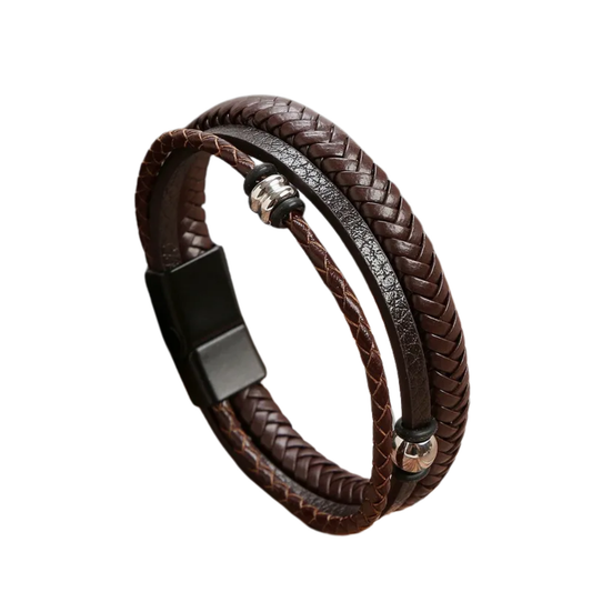 Pulsera Hombre Dije y Cuenca Cuero Sintético