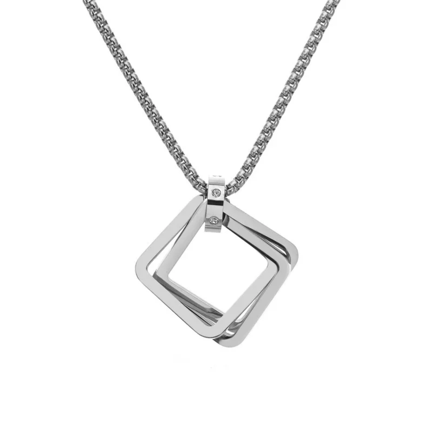Collar Hombre Dije Cuadrado Acero Titanio