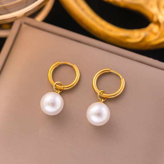 Argollas Pequeñas Perlas Acero Titanio