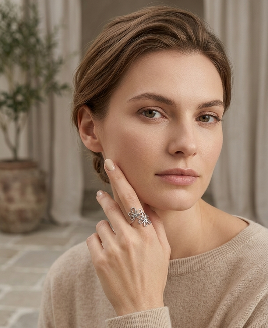 Anillo Ajustable Acero Inoxidable Flores