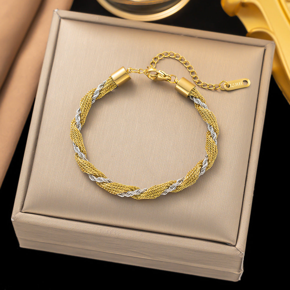 Pulsera Entrelazada Bitono Acero Titanio