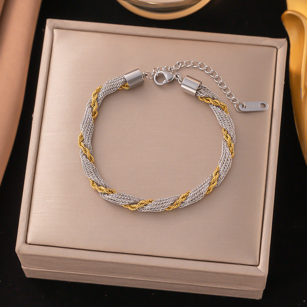 Pulsera Entrelazada Bitono Acero Titanio