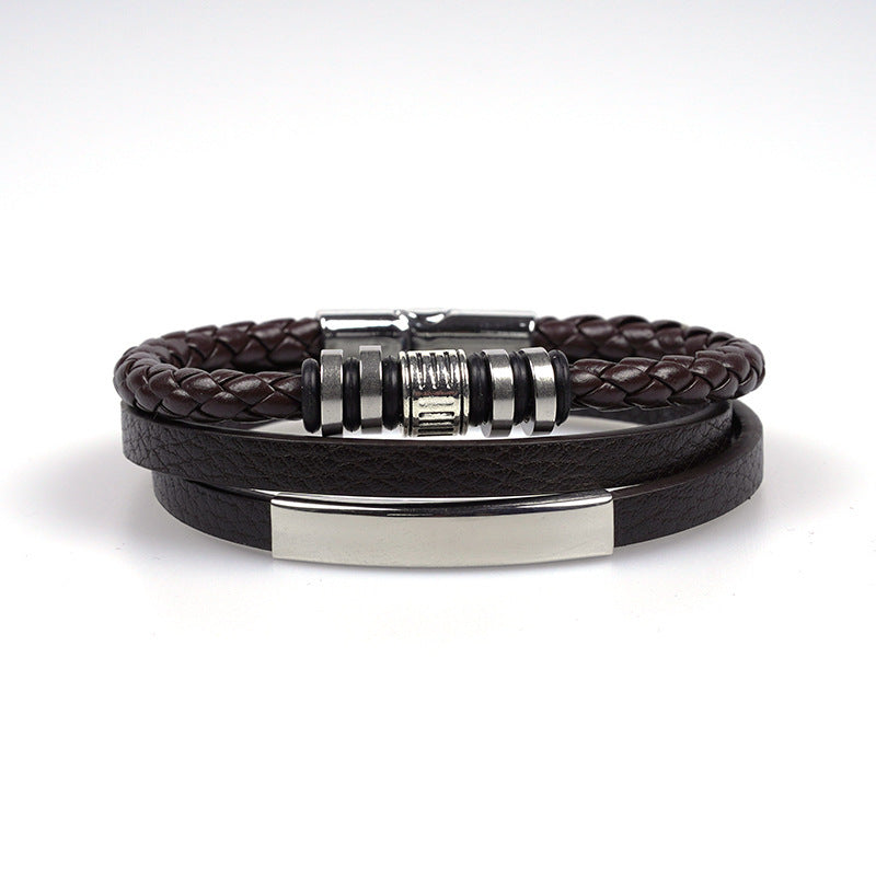 Pulsera Hombre Dijes y Placa Cuero Sintético