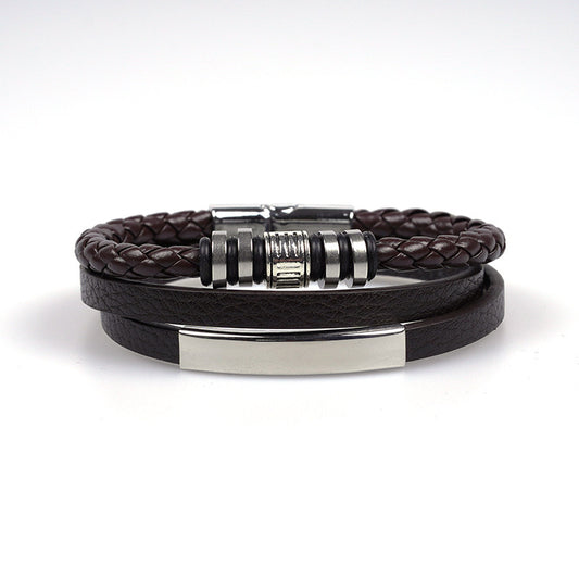 Pulsera Hombre Dijes y Placa Cuero Sintético