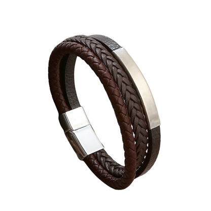 Pulsera Hombre Placa Metálica Cuero Sintético