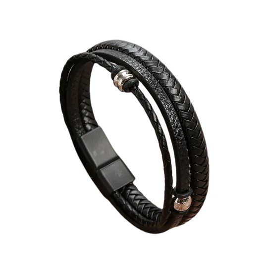 Pulsera Hombre Dije y Cuenca Cuero Sintético