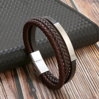 Pulsera Hombre Placa Metálica Cuero Sintético